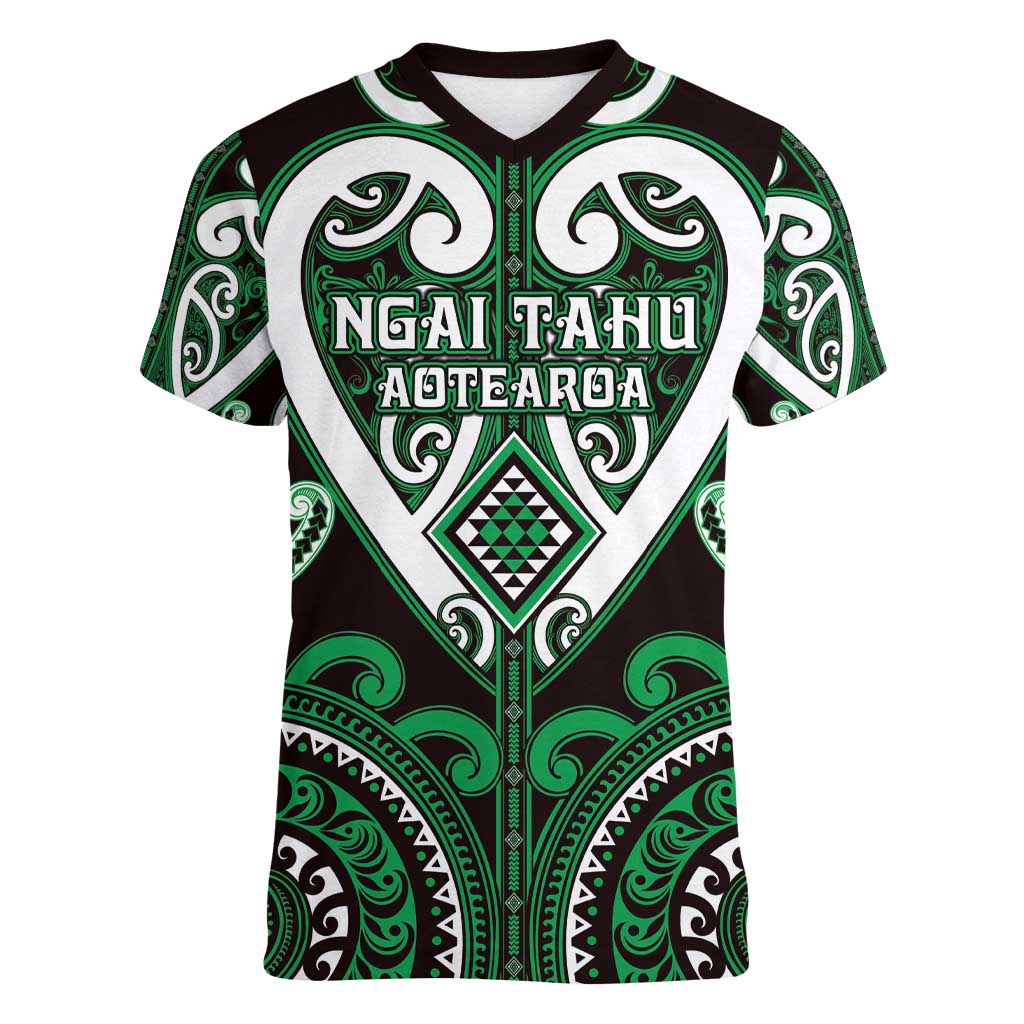 Custom Aotearoa Ngai Tahu Women V-Neck T-Shirt Maori Tribal Pattern