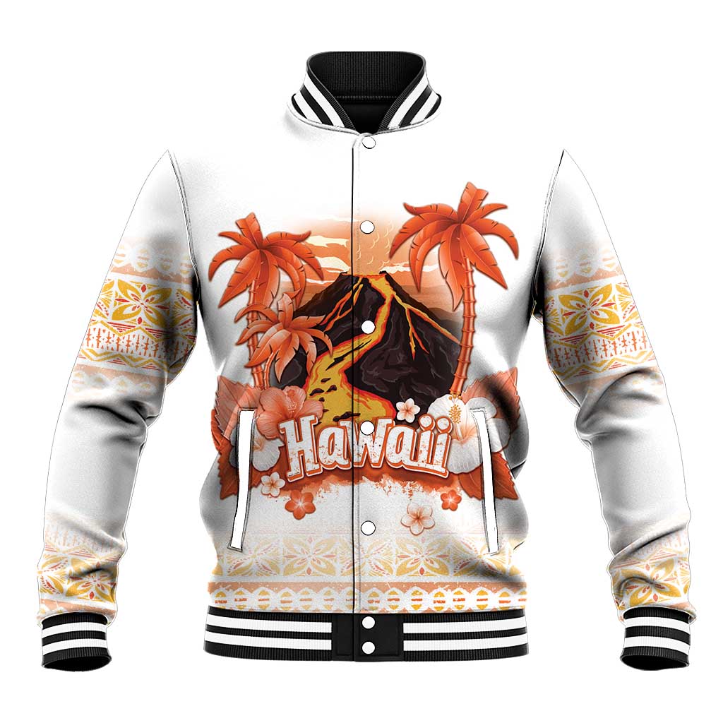Hawaiian Volcano Lava Flow Baseball Jacket With Hawaiian Tapa Pattern LT05 Unisex Orange - Polynesian Pride