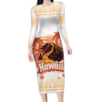 Hawaiian Volcano Lava Flow Family Matching Long Sleeve Bodycon Dress and Hawaiian Shirt With Hawaiian Tapa Pattern