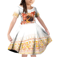 Hawaiian Volcano Lava Flow Family Matching Off Shoulder Short Dress and Hawaiian Shirt With Hawaiian Tapa Pattern LT05 Daughter's Dress Orange - Polynesian Pride