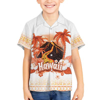 Hawaiian Volcano Lava Flow Family Matching Off Shoulder Short Dress and Hawaiian Shirt With Hawaiian Tapa Pattern LT05 Son's Shirt Orange - Polynesian Pride