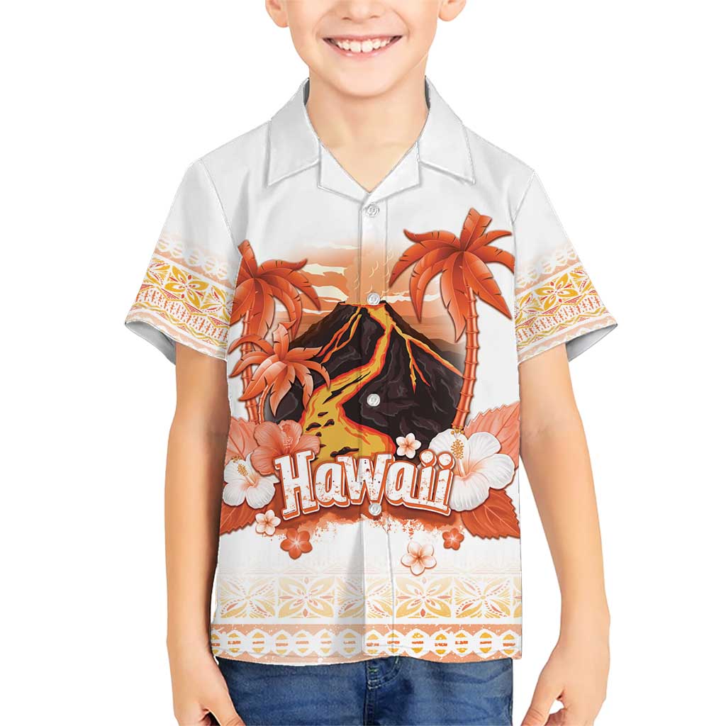 Hawaiian Volcano Lava Flow Family Matching Short Sleeve Bodycon Dress and Hawaiian Shirt With Hawaiian Tapa Pattern