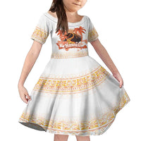 Hawaiian Volcano Lava Flow Family Matching Tank Maxi Dress and Hawaiian Shirt With Hawaiian Tapa Pattern LT05 Daughter's Dress Orange - Polynesian Pride