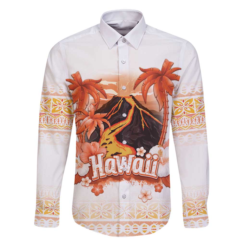 Hawaiian Volcano Lava Flow Family Matching Tank Maxi Dress and Hawaiian Shirt With Hawaiian Tapa Pattern LT05 Dad's Shirt - Long Sleeve Orange - Polynesian Pride