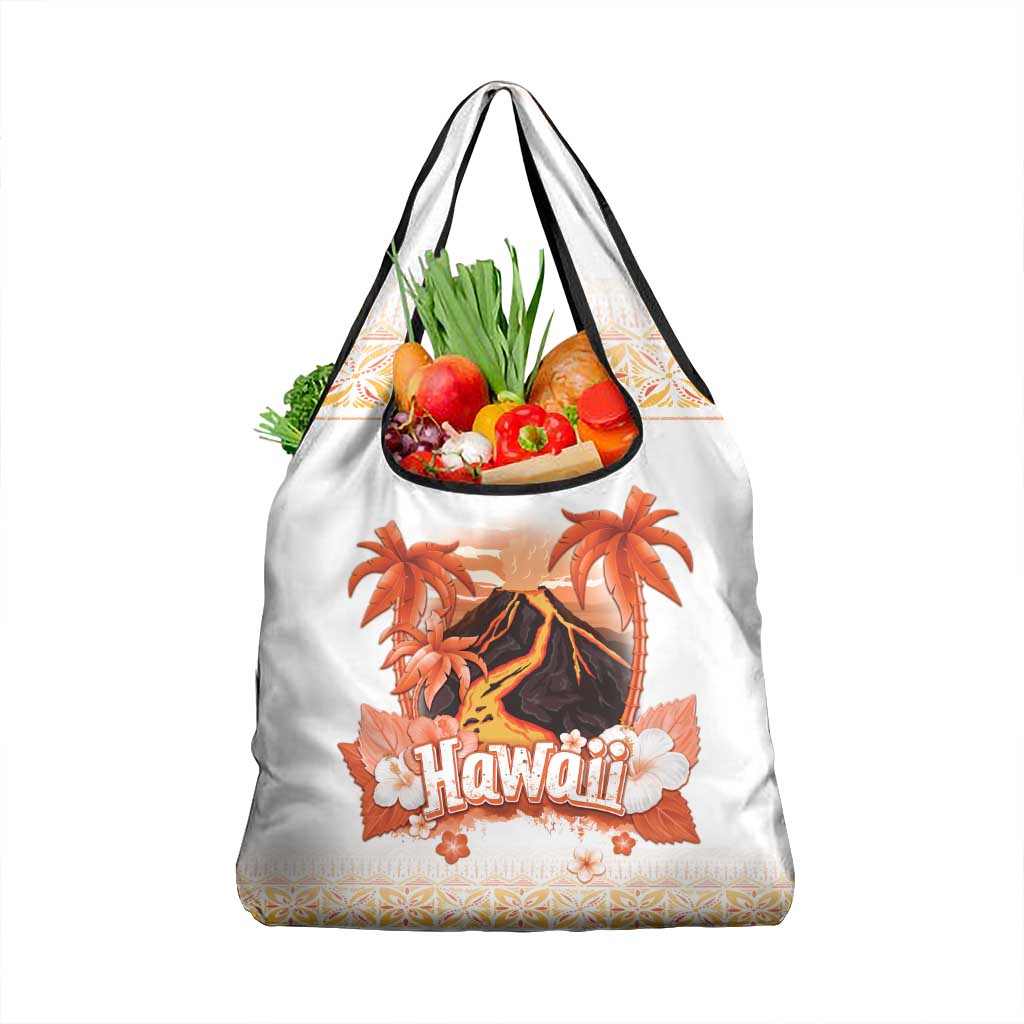 Hawaiian Volcano Lava Flow Grocery Bag With Hawaiian Tapa Pattern LT05 1-pack One Size Orange - Polynesian Pride