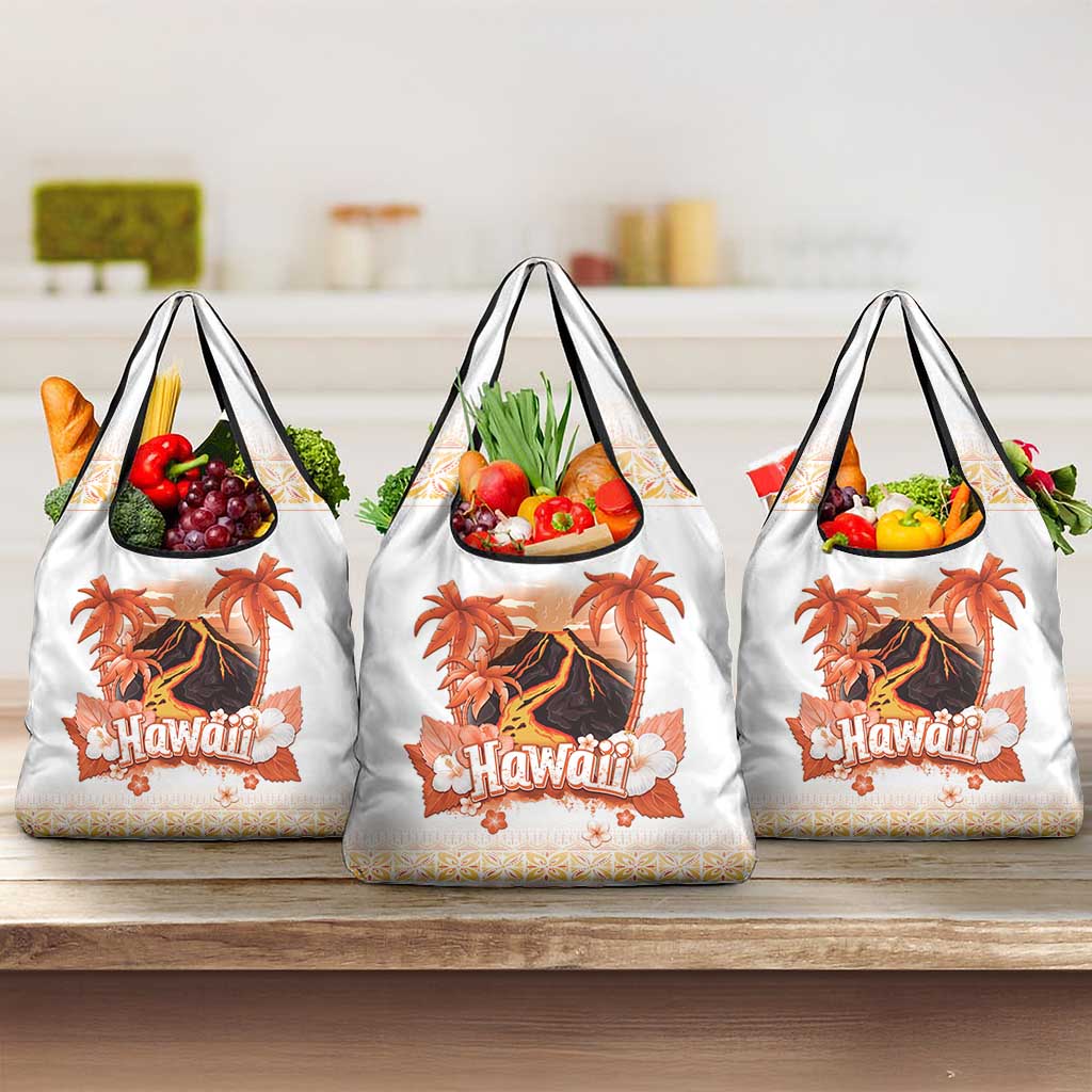 Hawaiian Volcano Lava Flow Grocery Bag With Hawaiian Tapa Pattern LT05 3-pack One Size Orange - Polynesian Pride