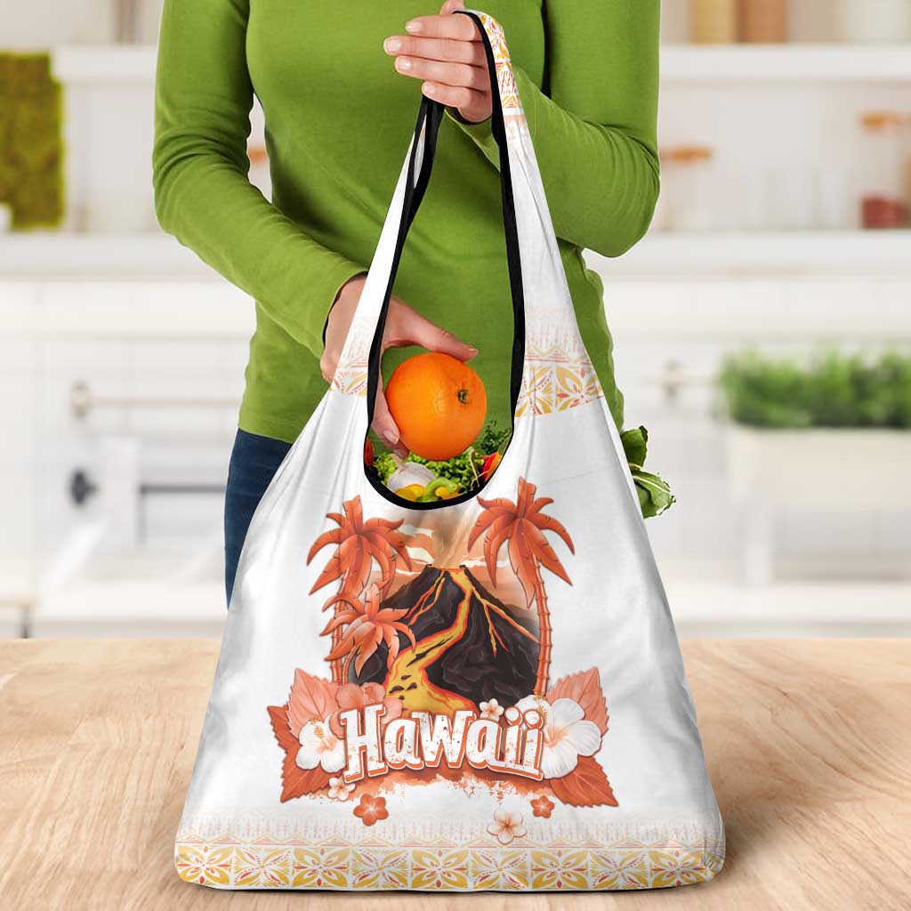 Hawaiian Volcano Lava Flow Grocery Bag With Hawaiian Tapa Pattern LT05 - Polynesian Pride
