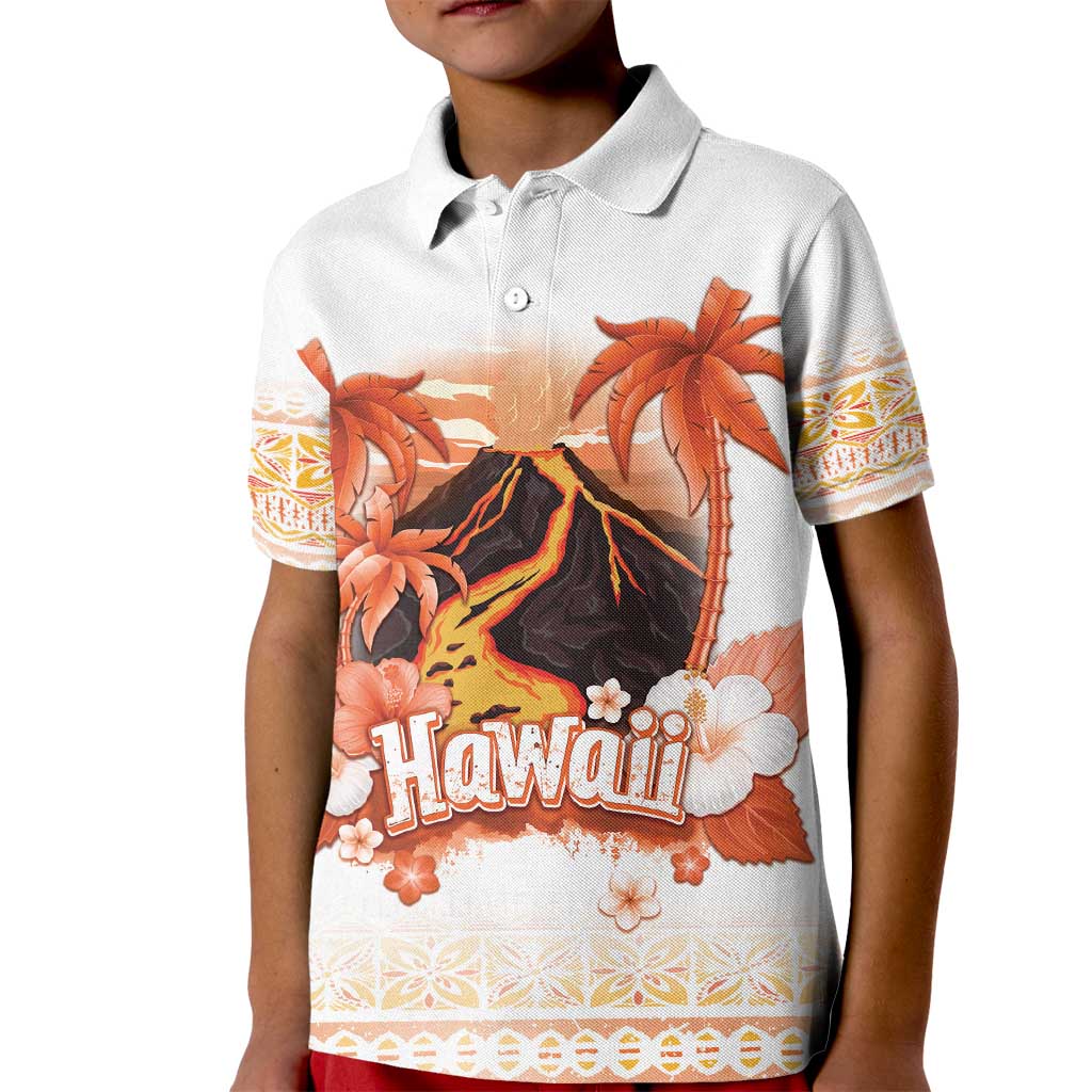 Hawaiian Volcano Lava Flow Kid Polo Shirt With Hawaiian Tapa Pattern