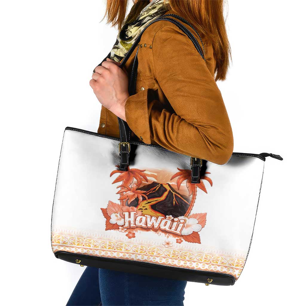 Hawaiian Volcano Lava Flow Leather Tote Bag With Hawaiian Tapa Pattern LT05 Orange - Polynesian Pride