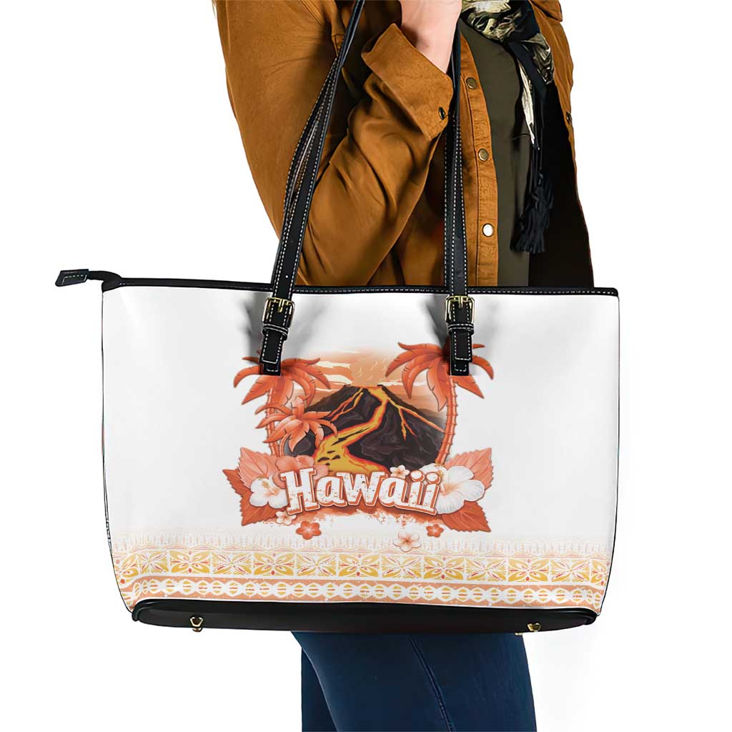 Hawaiian Volcano Lava Flow Leather Tote Bag With Hawaiian Tapa Pattern LT05 - Polynesian Pride