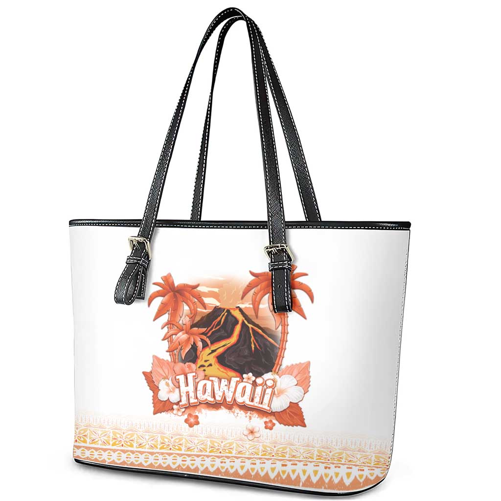 Hawaiian Volcano Lava Flow Leather Tote Bag With Hawaiian Tapa Pattern LT05 - Polynesian Pride