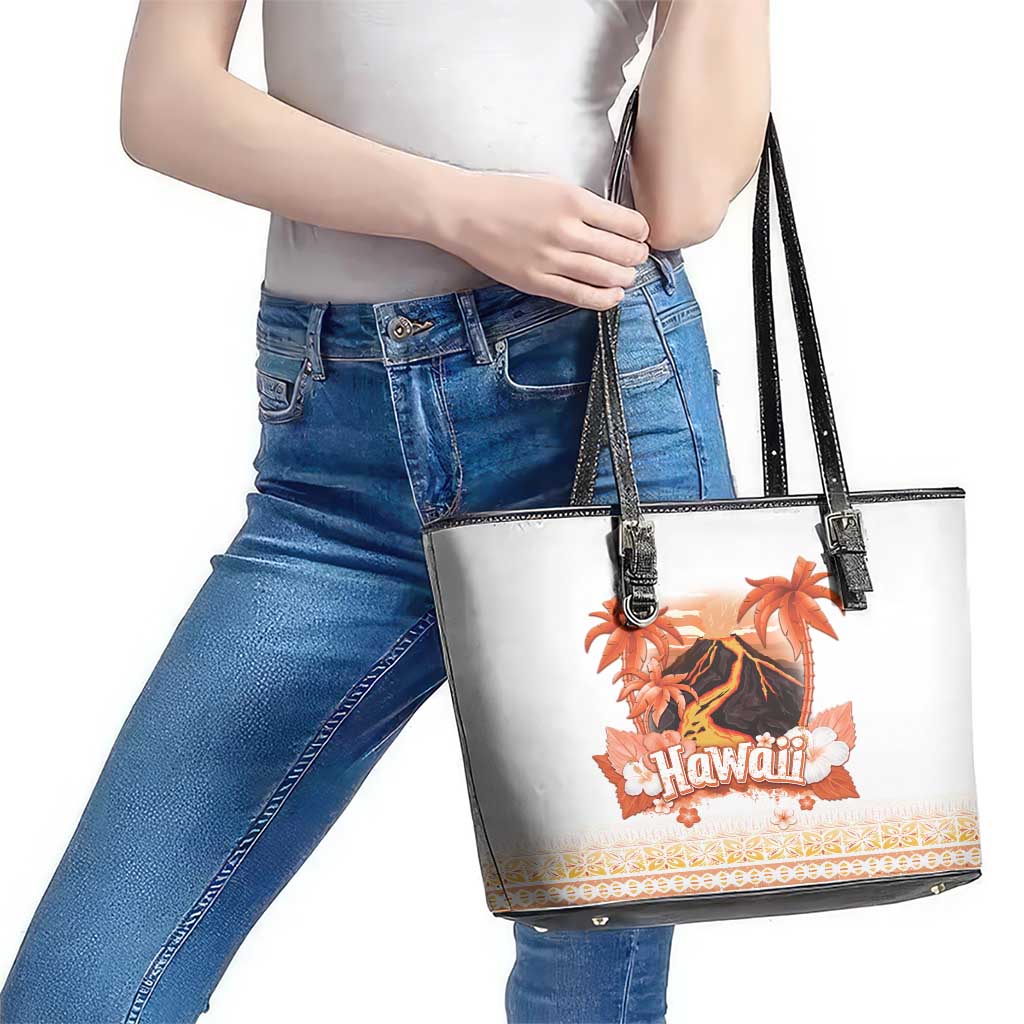 Hawaiian Volcano Lava Flow Leather Tote Bag With Hawaiian Tapa Pattern LT05 - Polynesian Pride