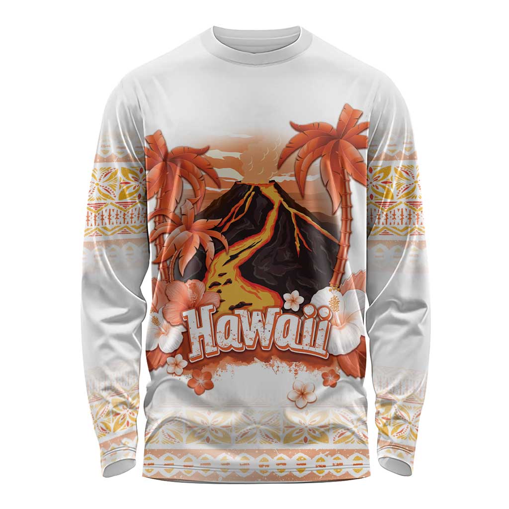Hawaiian Volcano Lava Flow Long Sleeve Shirt With Hawaiian Tapa Pattern