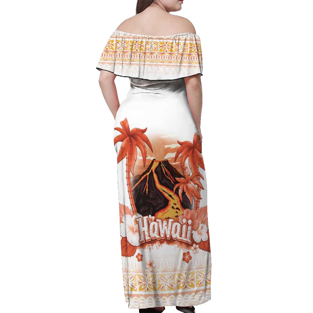 Hawaiian Volcano Lava Flow Off Shoulder Maxi Dress With Hawaiian Tapa Pattern LT05 - Polynesian Pride