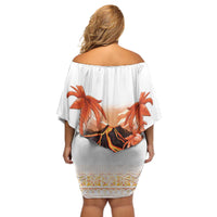 Hawaiian Volcano Lava Flow Off Shoulder Short Dress With Hawaiian Tapa Pattern LT05 - Polynesian Pride