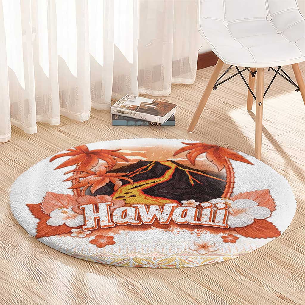 Hawaiian Volcano Lava Flow Round Carpet With Hawaiian Tapa Pattern