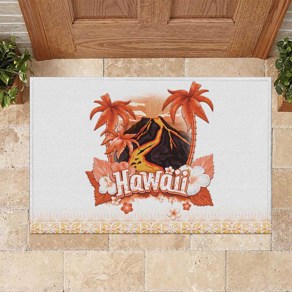 Hawaiian Volcano Lava Flow Rubber Doormat With Hawaiian Tapa Pattern LT05 Orange - Polynesian Pride