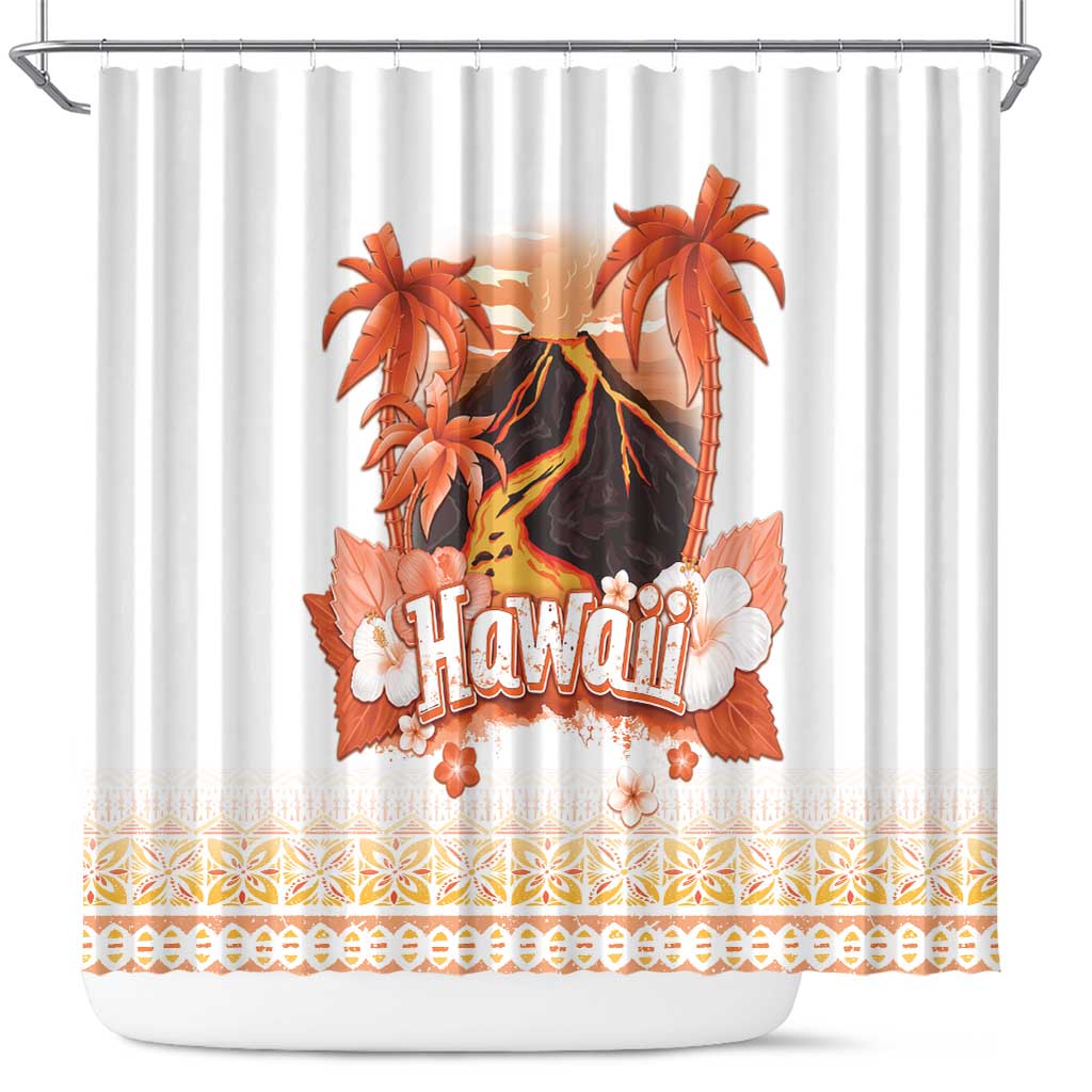 Hawaiian Volcano Lava Flow Shower Curtain With Hawaiian Tapa Pattern