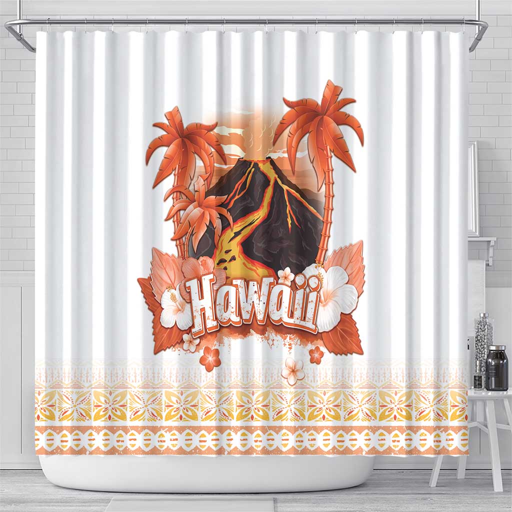 Hawaiian Volcano Lava Flow Shower Curtain With Hawaiian Tapa Pattern