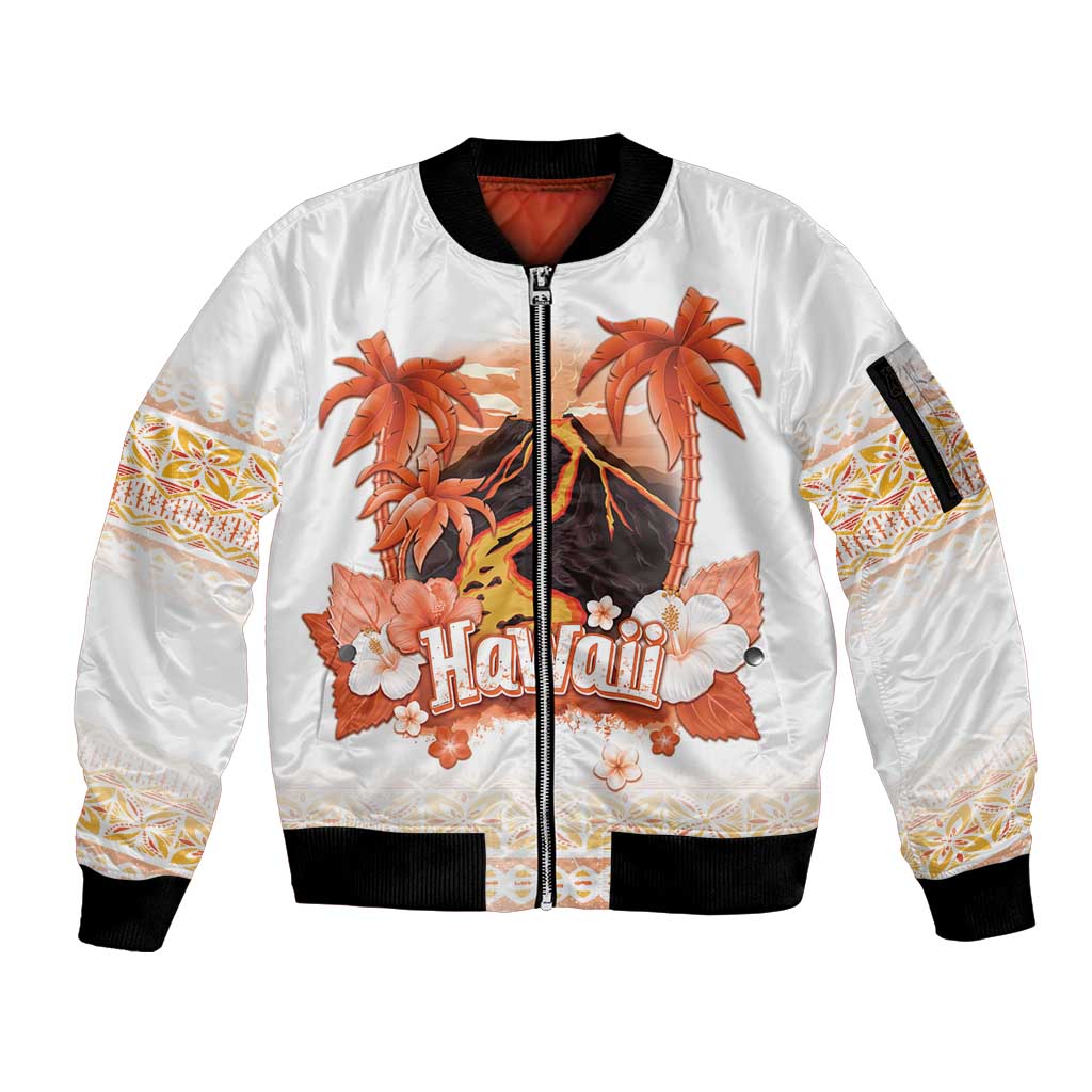 Hawaiian Volcano Lava Flow Sleeve Zip Bomber Jacket With Hawaiian Tapa Pattern