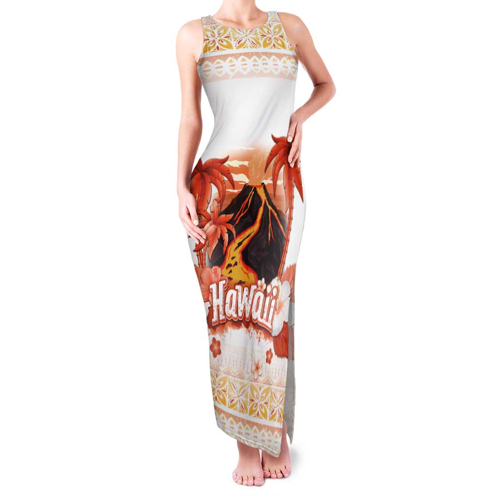 Hawaiian Volcano Lava Flow Tank Maxi Dress With Hawaiian Tapa Pattern LT05 Women Orange - Polynesian Pride