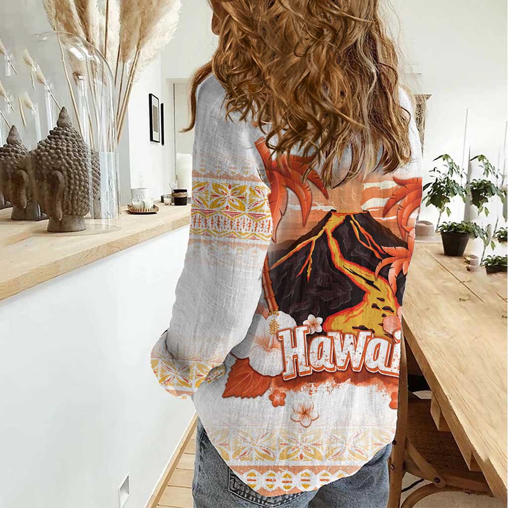 Hawaiian Volcano Lava Flow Women Casual Shirt With Hawaiian Tapa Pattern