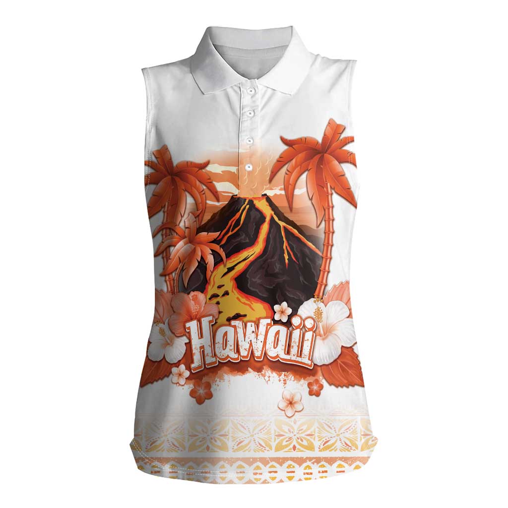 Hawaiian Volcano Lava Flow Women Sleeveless Polo Shirt With Hawaiian Tapa Pattern
