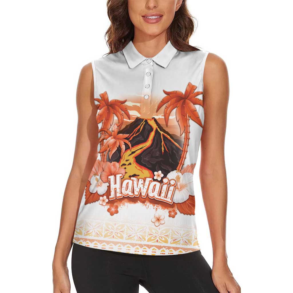 Hawaiian Volcano Lava Flow Women Sleeveless Polo Shirt With Hawaiian Tapa Pattern