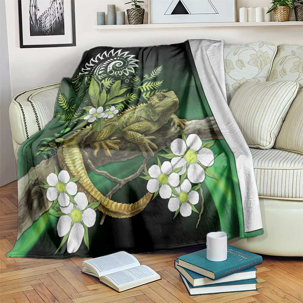 Aotearoa New Zealand Tuatara Blanket Maori Koru Art LT05 Green - Polynesian Pride