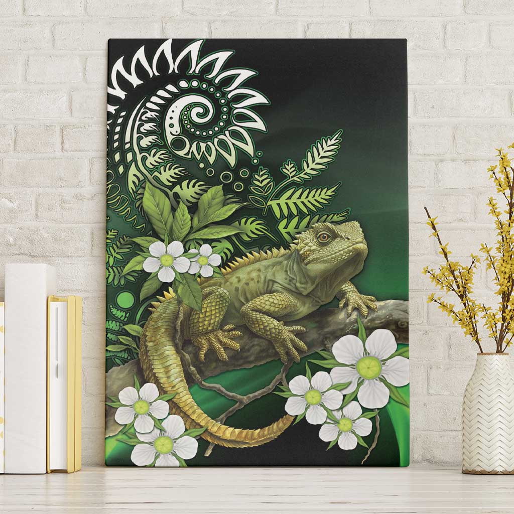 Aotearoa New Zealand Tuatara Canvas Wall Art Maori Koru Art LT05 Without Frame Green - Polynesian Pride