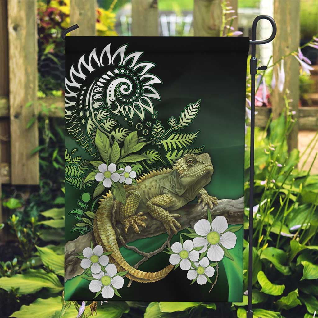 Aotearoa New Zealand Tuatara Garden Flag Maori Koru Art LT05 Garden Flag Green - Polynesian Pride