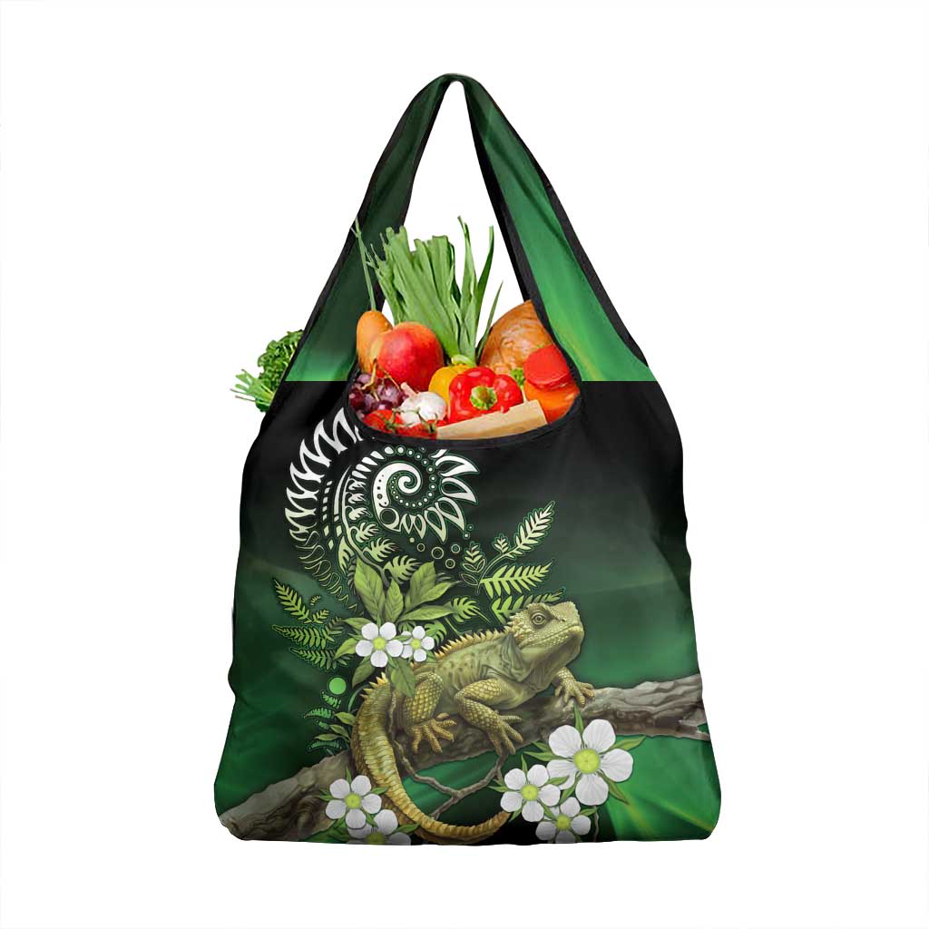 Aotearoa New Zealand Tuatara Grocery Bag Maori Koru Art LT05 1-pack One Size Green - Polynesian Pride