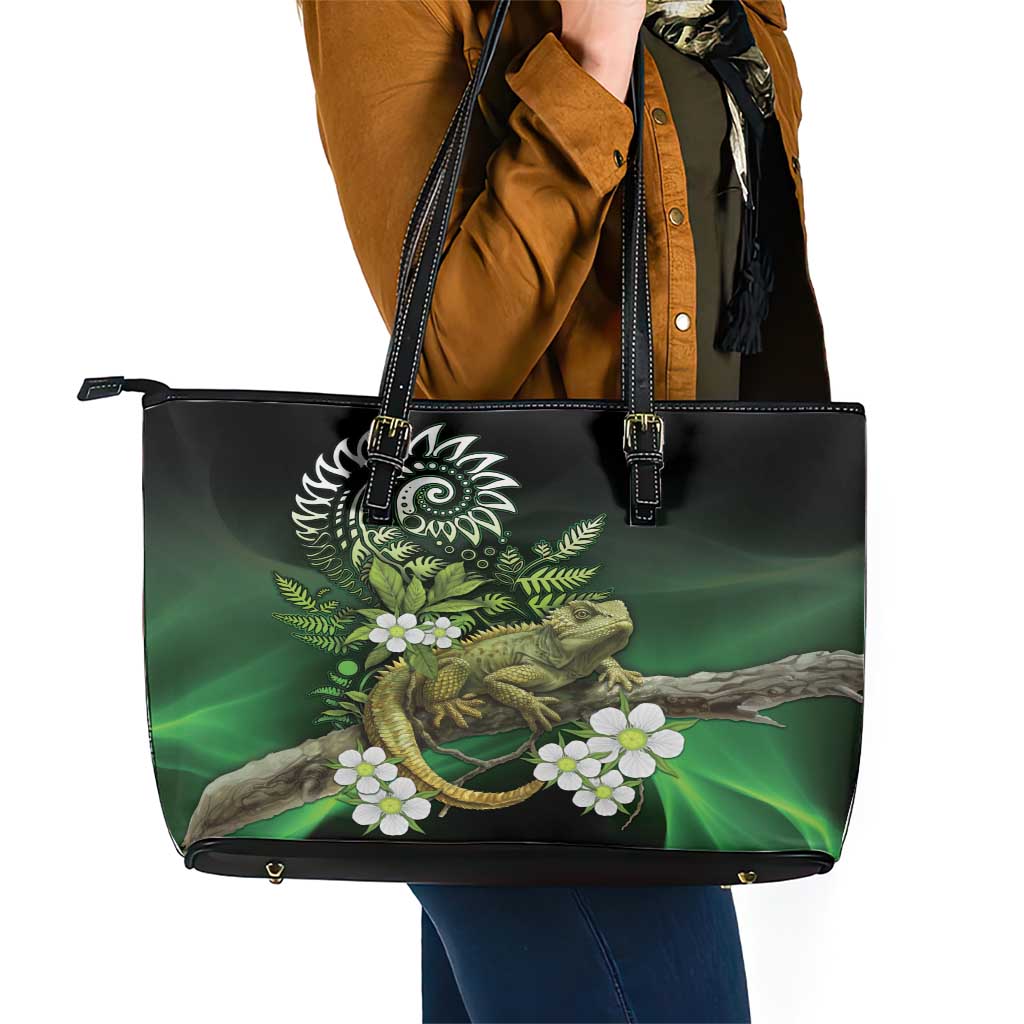 Aotearoa New Zealand Tuatara Leather Tote Bag Maori Koru Art LT05 - Polynesian Pride