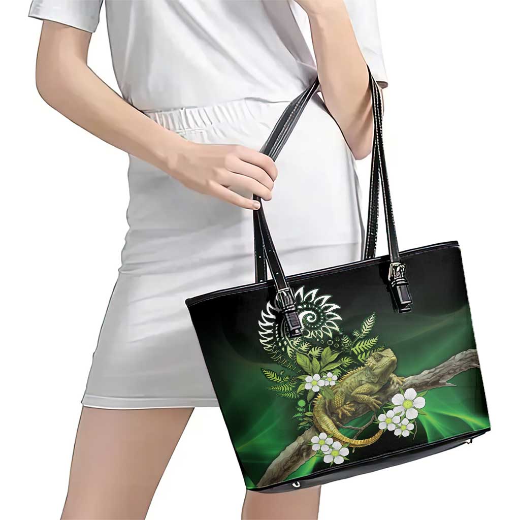 Aotearoa New Zealand Tuatara Leather Tote Bag Maori Koru Art LT05 - Polynesian Pride