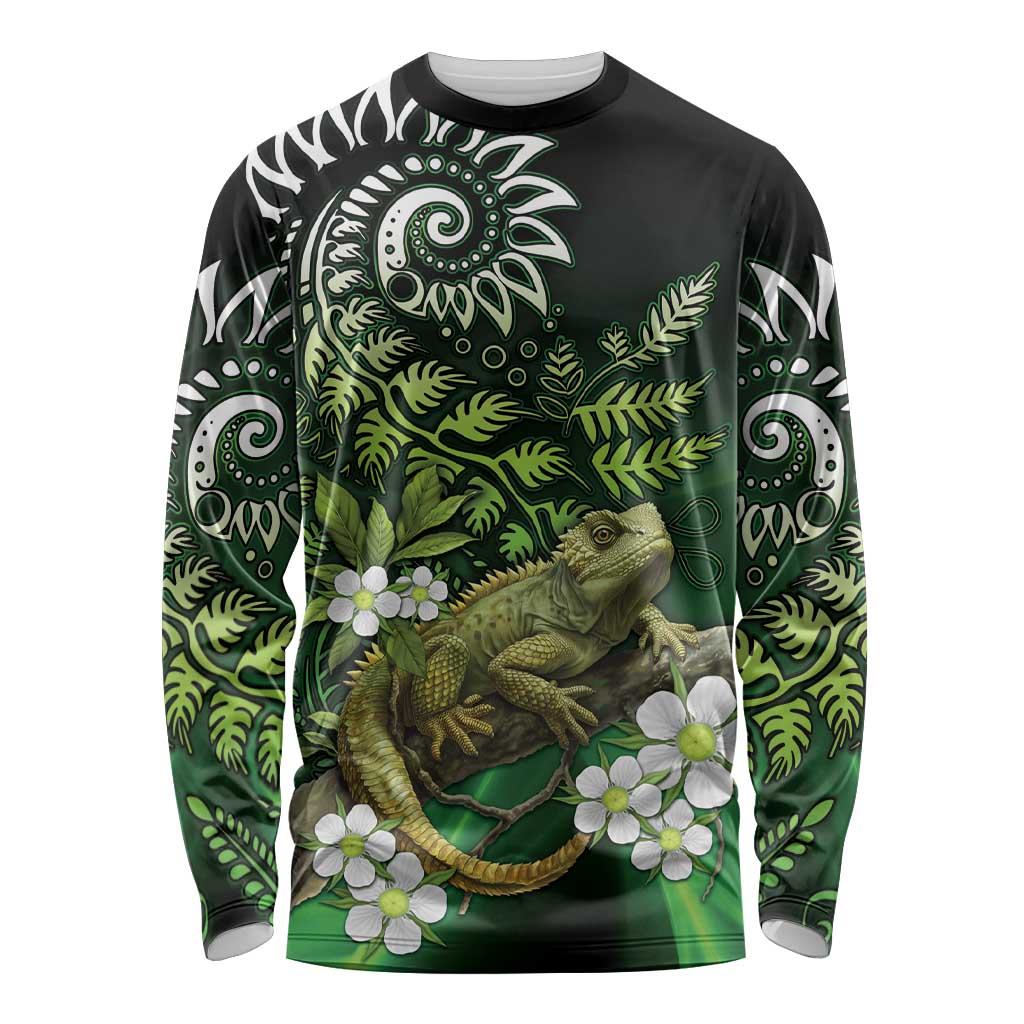 Aotearoa New Zealand Tuatara Long Sleeve Shirt Maori Koru Art