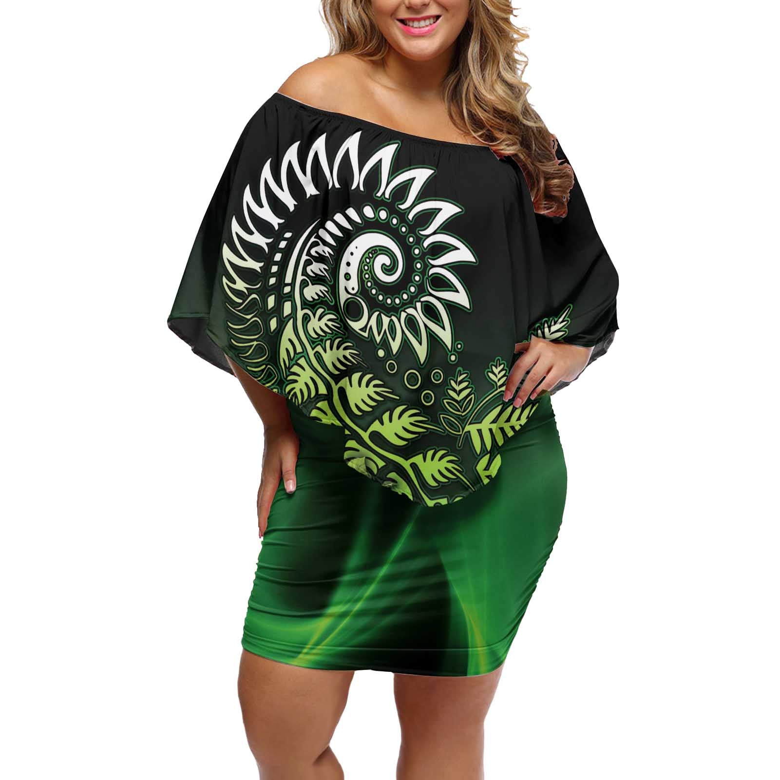 Aotearoa New Zealand Tuatara Off Shoulder Short Dress Maori Koru Art