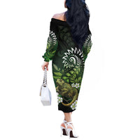 Aotearoa New Zealand Tuatara Off The Shoulder Long Sleeve Dress Maori Koru Art