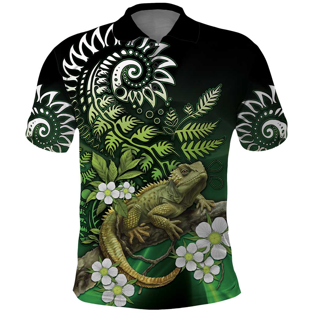 Aotearoa New Zealand Tuatara Polo Shirt Maori Koru Art