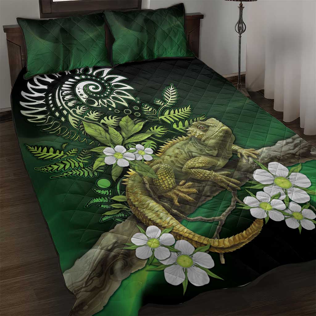 Aotearoa New Zealand Tuatara Quilt Bed Set Maori Koru Art