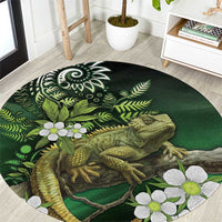 Aotearoa New Zealand Tuatara Round Carpet Maori Koru Art