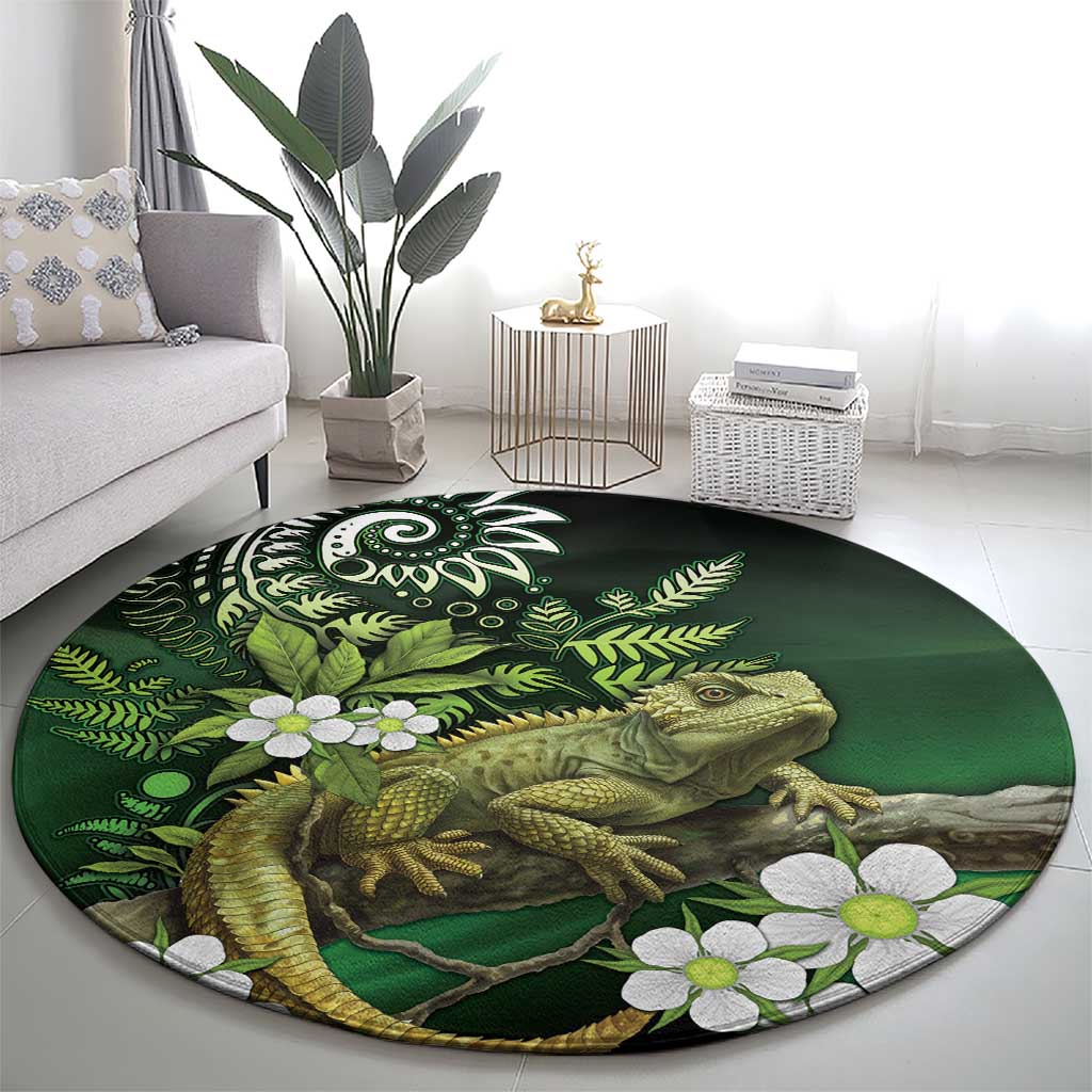 Aotearoa New Zealand Tuatara Round Carpet Maori Koru Art
