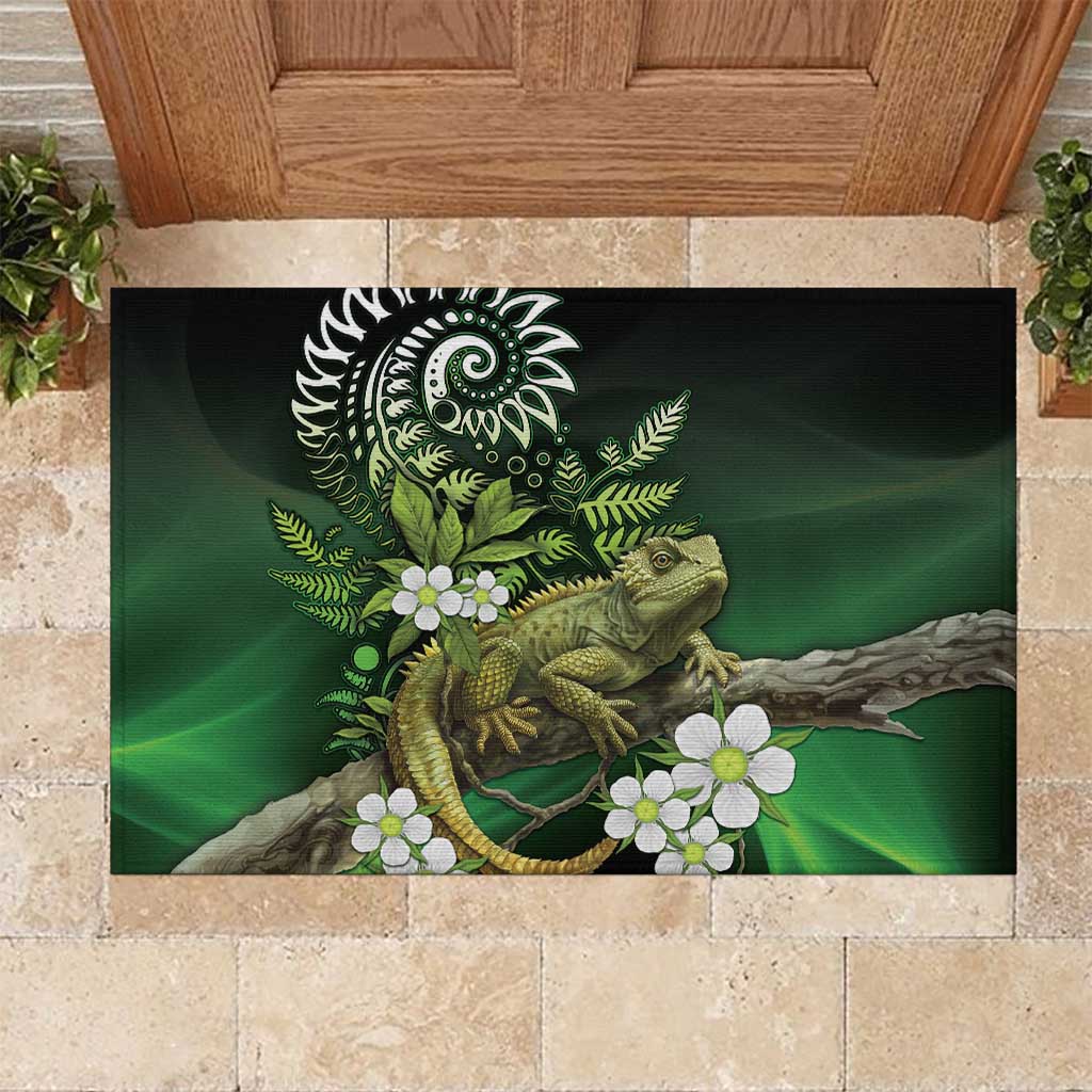 Aotearoa New Zealand Tuatara Rubber Doormat Maori Koru Art