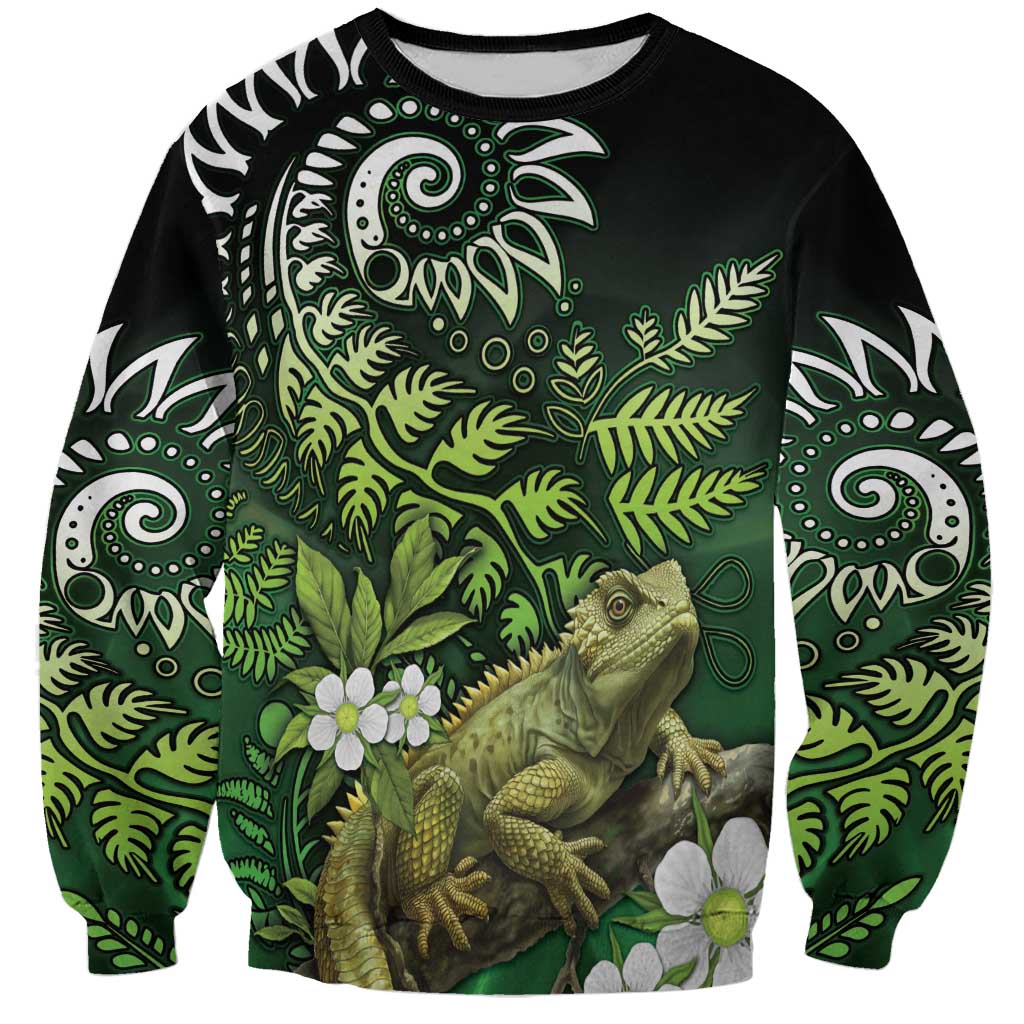 Aotearoa New Zealand Tuatara Sweatshirt Maori Koru Art LT05 Unisex Green - Polynesian Pride