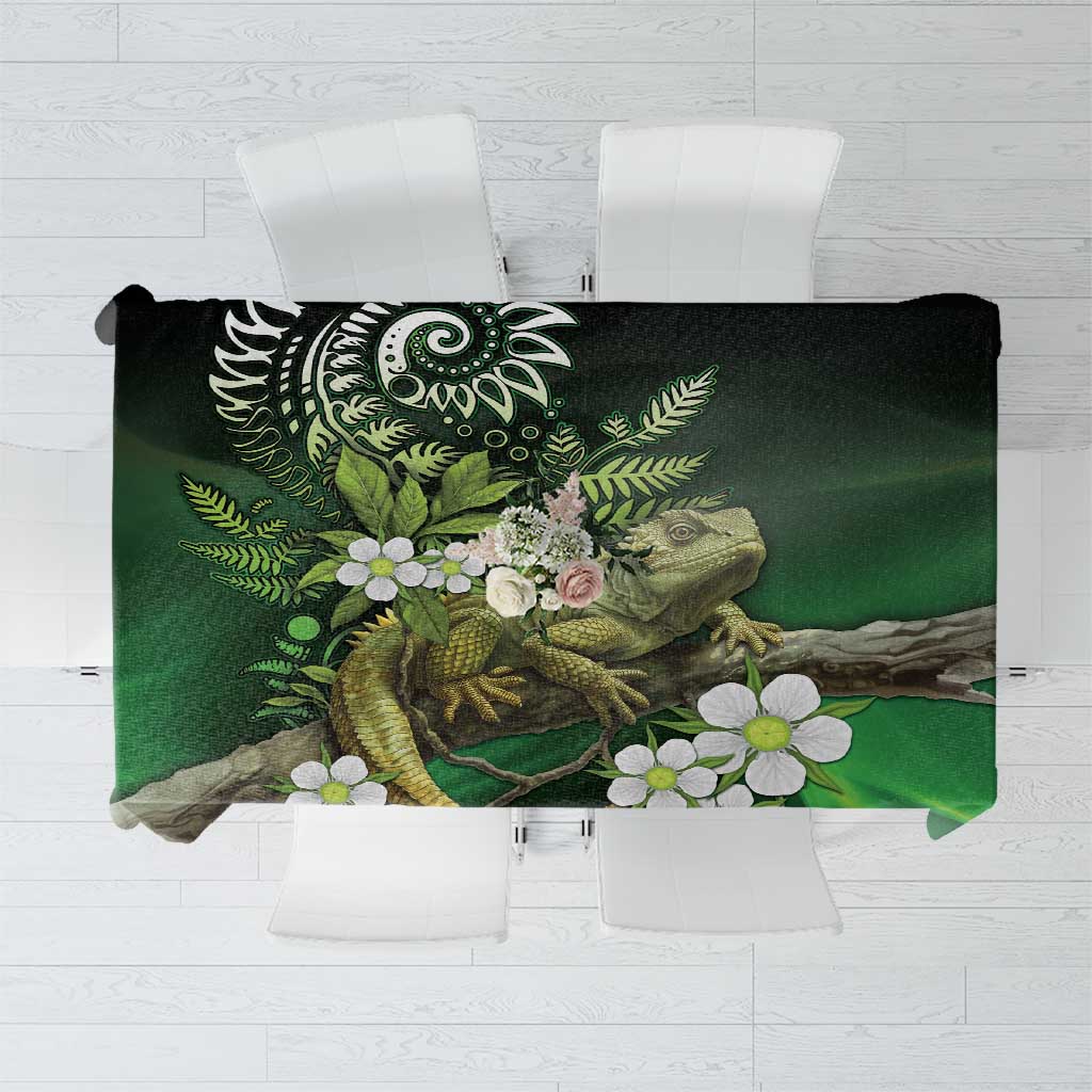 Aotearoa New Zealand Tuatara Tablecloth Maori Koru Art LT05 Green - Polynesian Pride
