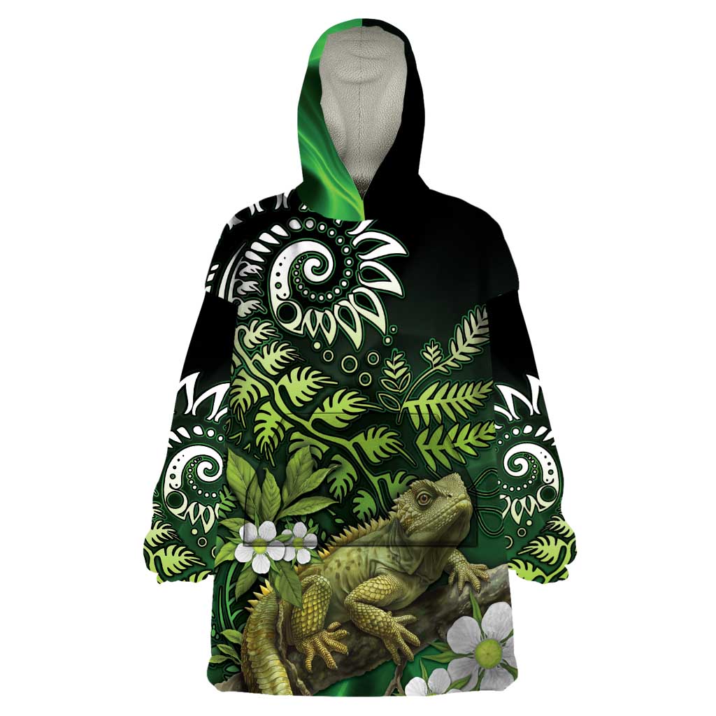 Aotearoa New Zealand Tuatara Wearable Blanket Hoodie Maori Koru Art