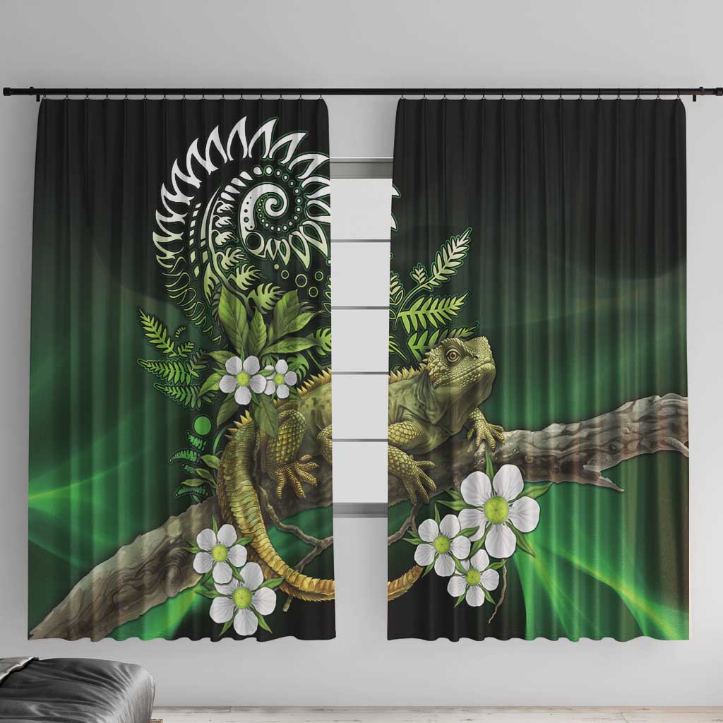 Aotearoa New Zealand Tuatara Window Curtain Maori Koru Art