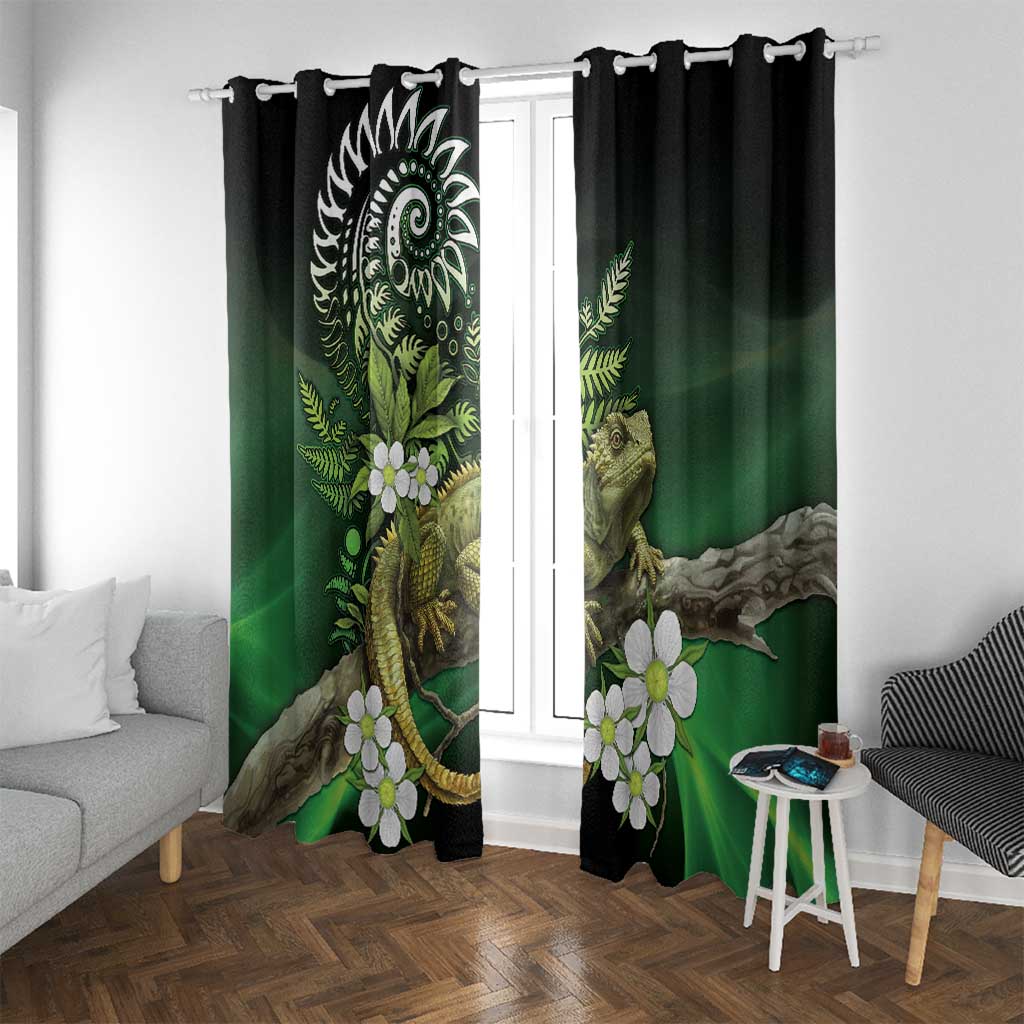 Aotearoa New Zealand Tuatara Window Curtain Maori Koru Art LT05 With Grommets Green - Polynesian Pride