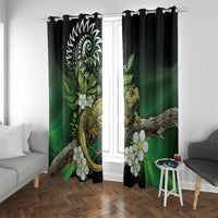 Aotearoa New Zealand Tuatara Window Curtain Maori Koru Art LT05 With Grommets Green - Polynesian Pride