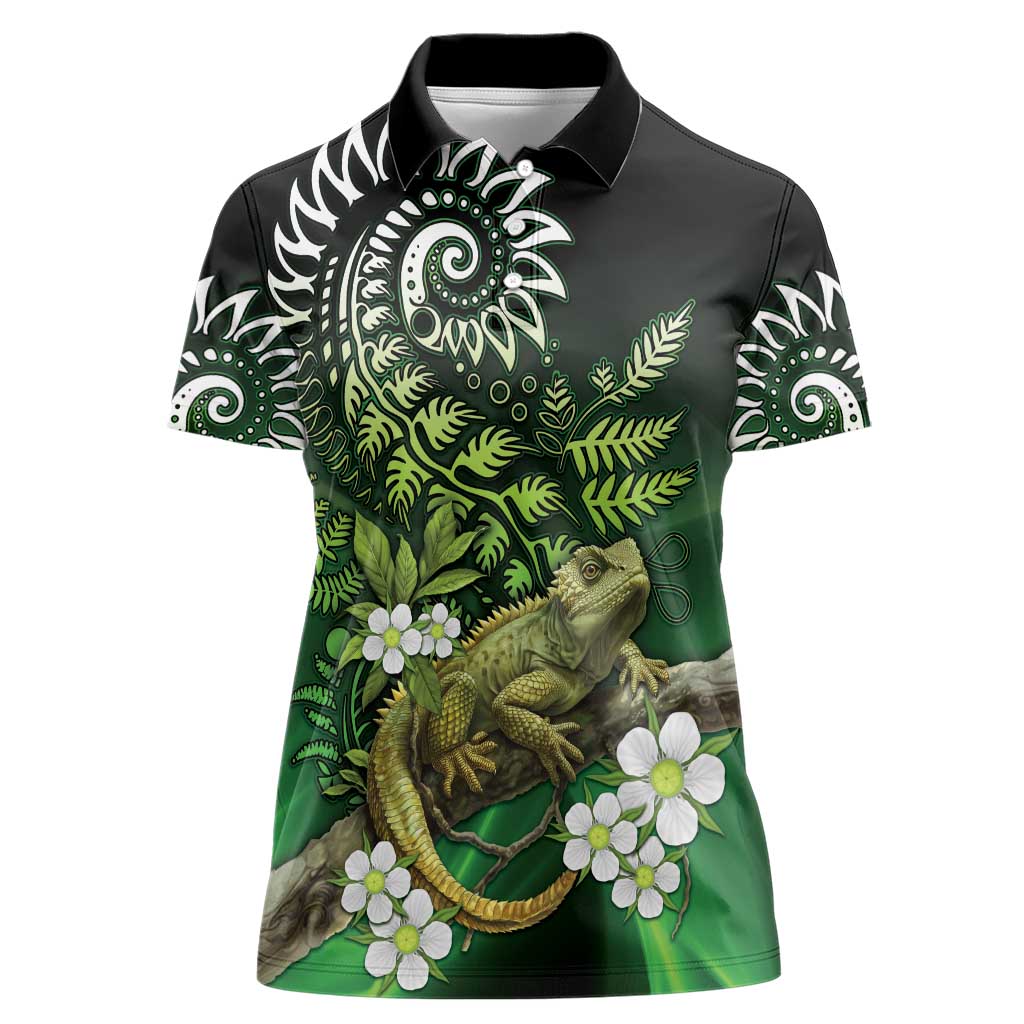 Aotearoa New Zealand Tuatara Women Polo Shirt Maori Koru Art