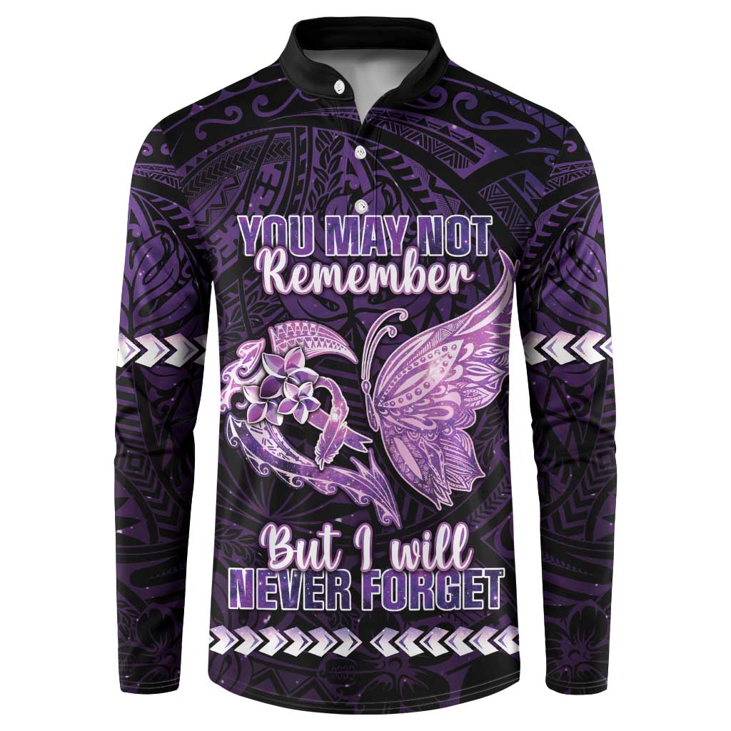 Personalised Alzheimer's Awareness Button Sweatshirt You May Not Remember But I Will Never Forget LT05 Purple - Polynesian Pride